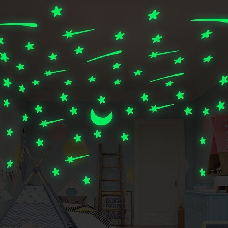 Moon and stars glowing wall sticker