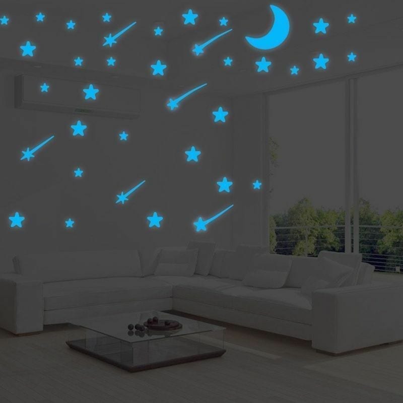 Moon and stars glowing wall sticker