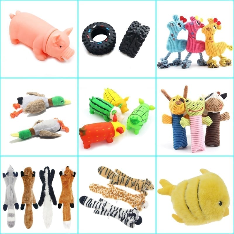A pig toy shouts at a click to play for a dog