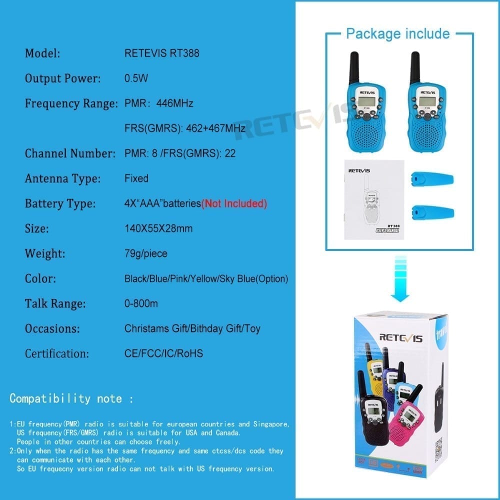Retevis rt388 walkie talkie for children range up to 800 meters