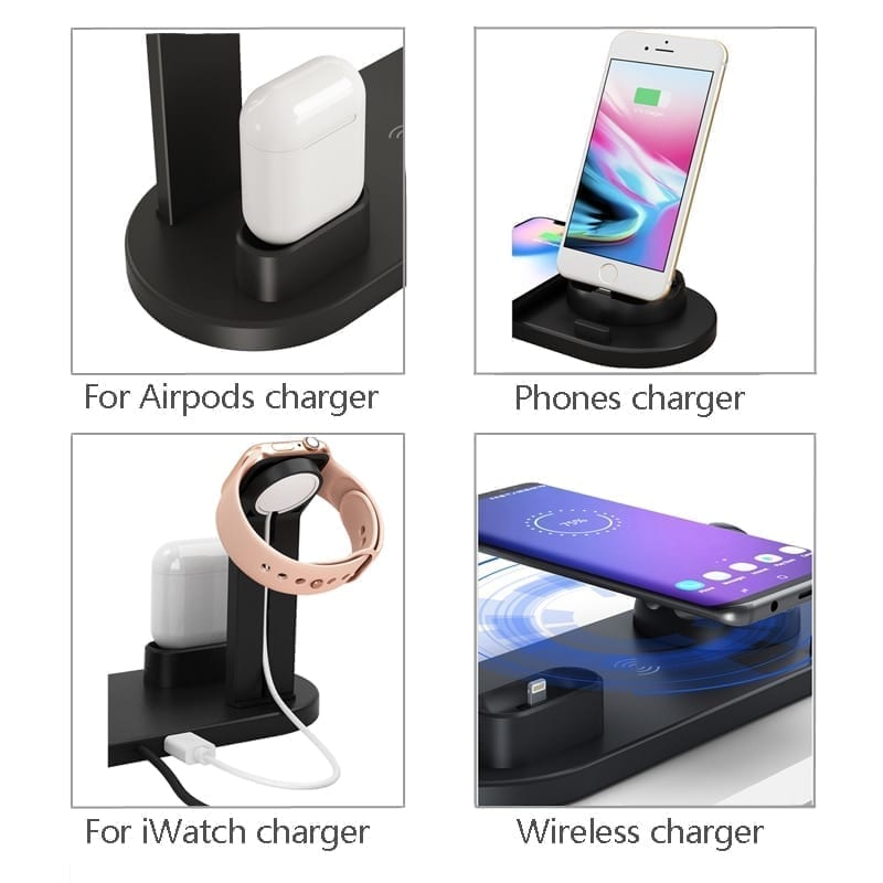Wireless charging station 4 positions for cellphone and smartwatch