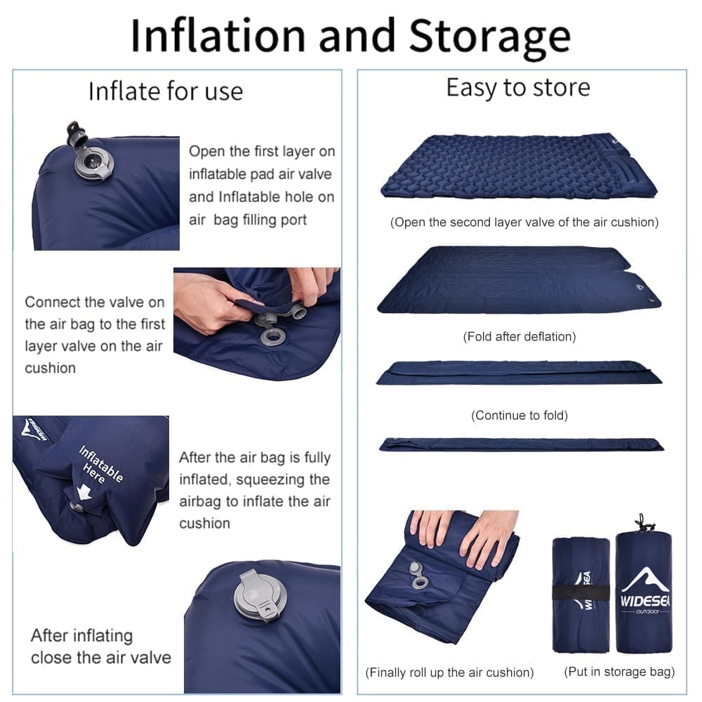 An inflatable double sleeping mattress that is easy to carry and operate when needed