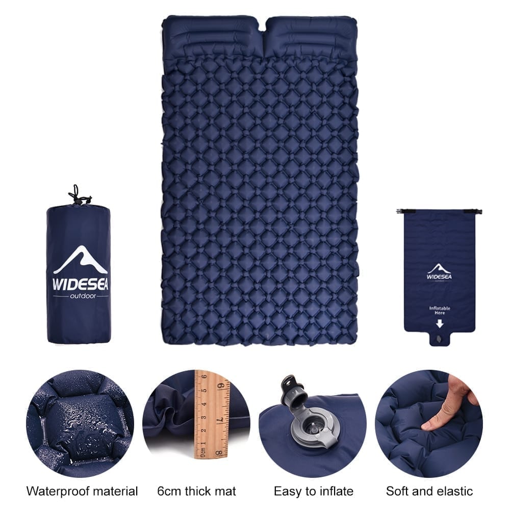 An inflatable double sleeping mattress that is easy to carry and operate when needed