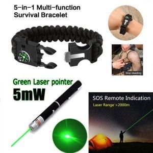 A camping survival kit includes a blanket from a bracelet whistle knife