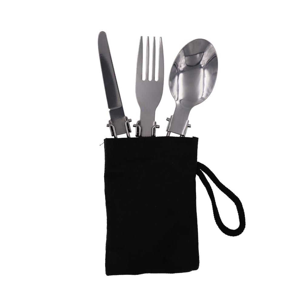 A stainless steel fork and folding spoon for perfect mobility
