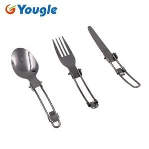 A stainless steel fork and folding spoon for perfect mobility