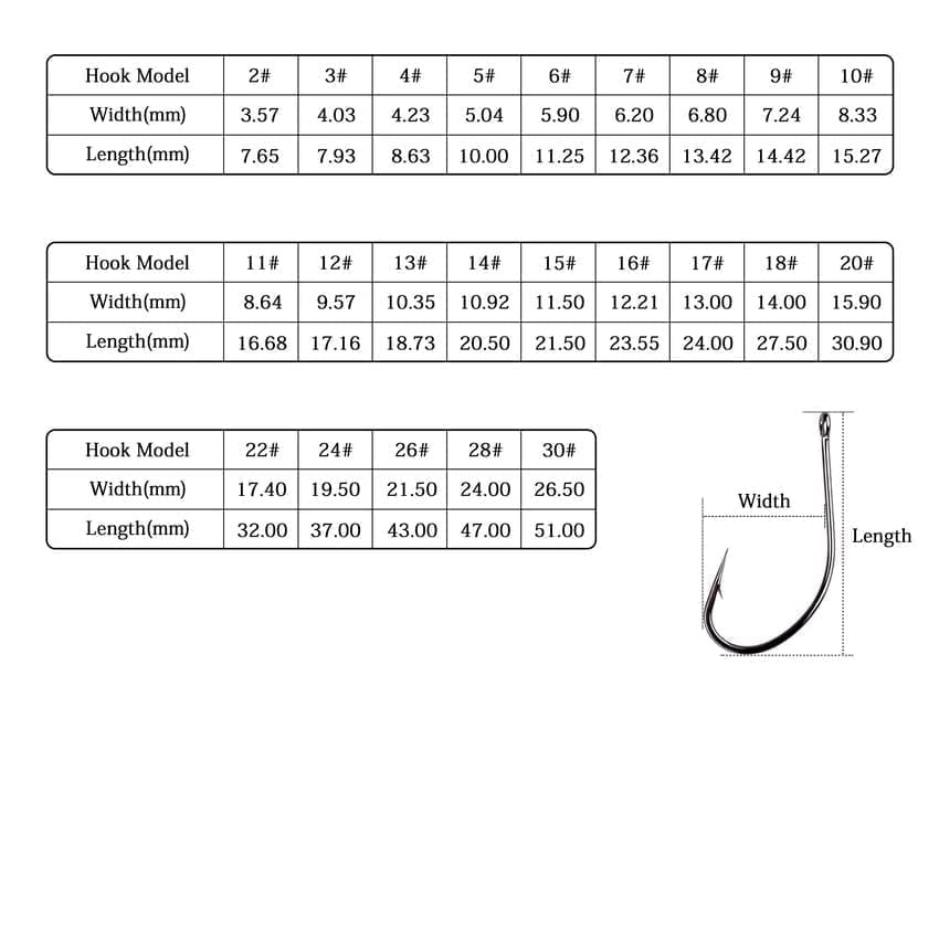 Carbon hooks with a ring in a variety of sizes, in packs of 10 or 50