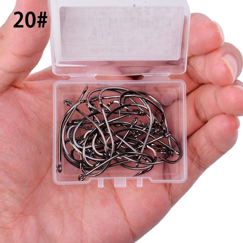 Carbon hooks with a ring in a variety of sizes, in packs of 10 or 50