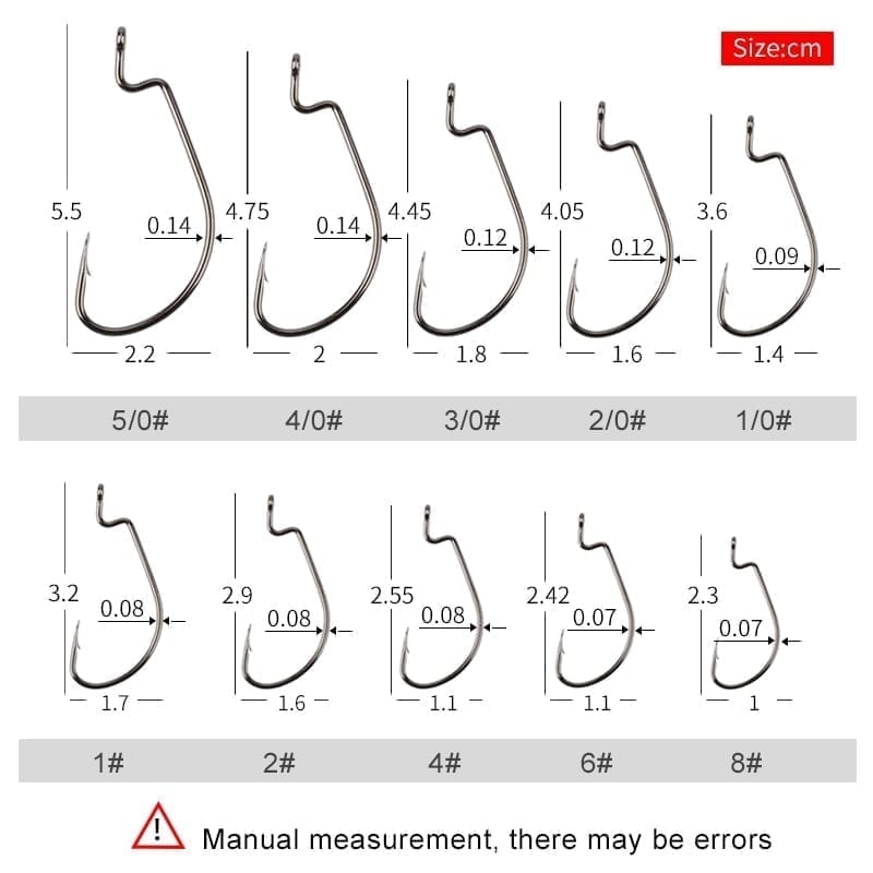 Carbon hooks adapted for dressing fish-like in a variety of sizes, in packages of 50