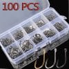 100 fishing hooks with ring in a variety of sizes