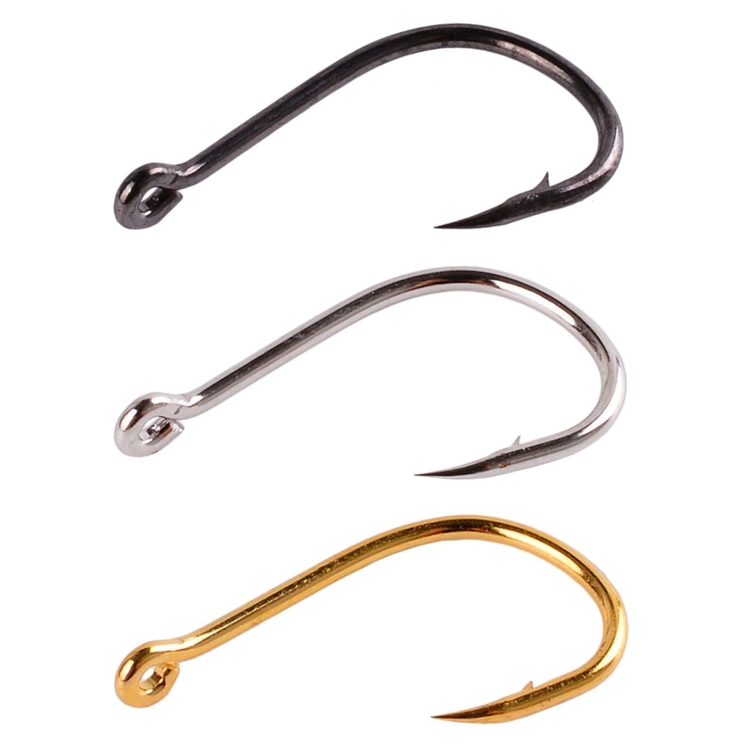 100 fishing hooks with ring in a variety of sizes
