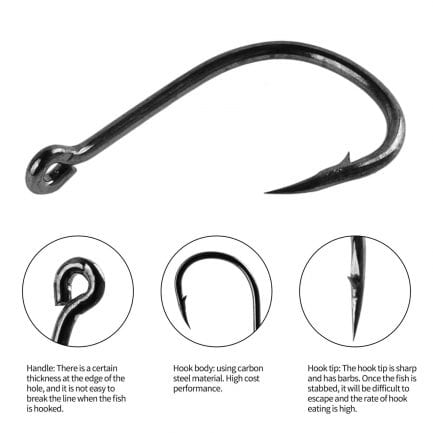 100 fishing hooks with ring in a variety of sizes