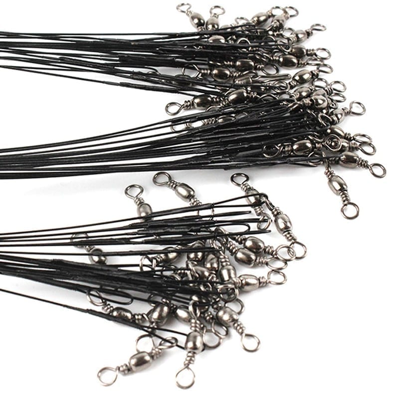 20pcs anti bite steel fishing line with swivel 15cm-50cm