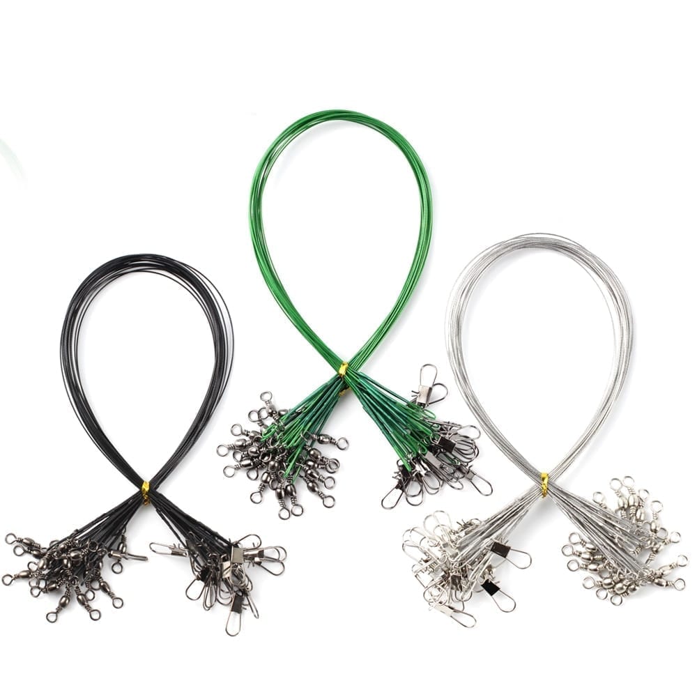 20pcs anti bite steel fishing line with swivel 15cm-50cm