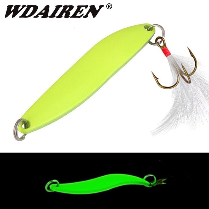 1pcs metal lure spoon glow spinner 5g 7g 10g 13g back feather