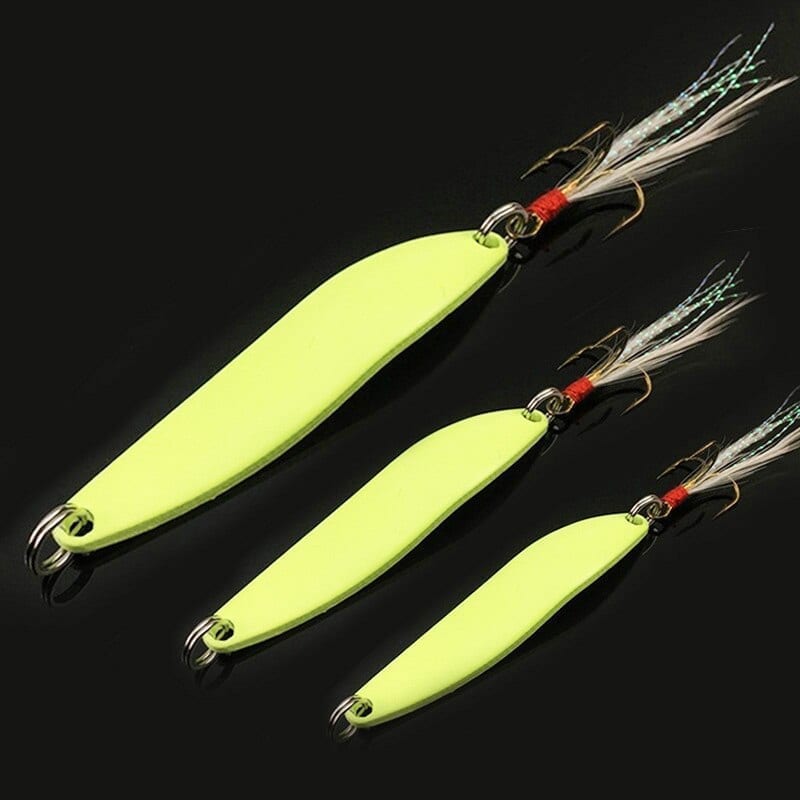 1pcs metal lure spoon glow spinner 5g 7g 10g 13g back feather