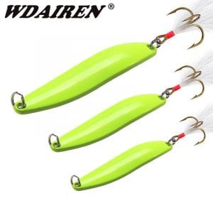 1pcs metal lure spoon glow spinner 5g 7g 10g 13g back feather