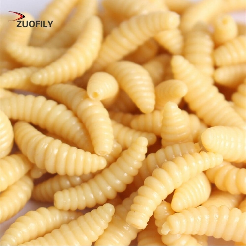 50pcs 2cm 0.3g maggot grub soft fishing lure hooks smell worms glow fish lures