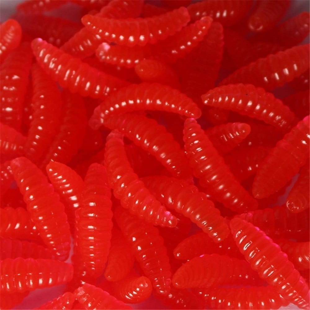 50pcs 2cm 0.3g maggot grub soft fishing lure hooks smell worms glow fish lures
