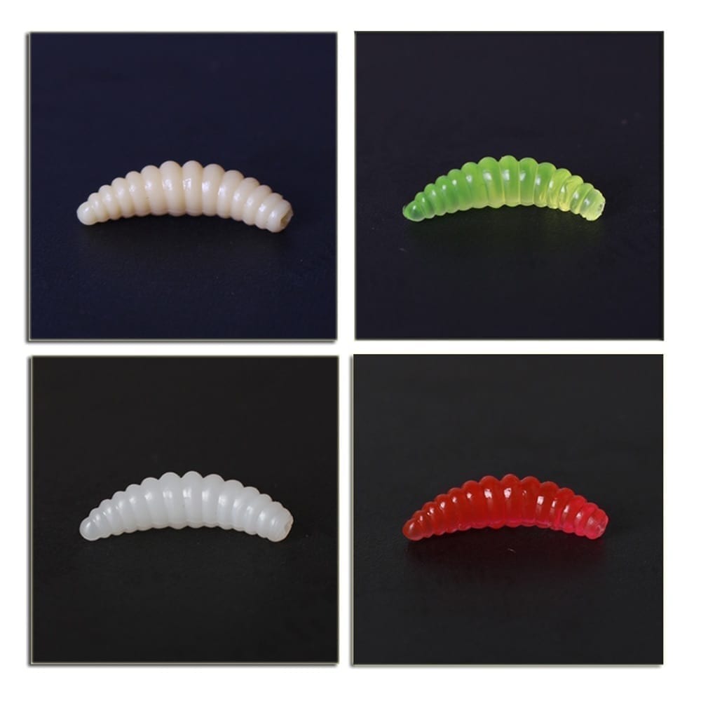 50pcs 2cm 0.3g maggot grub soft fishing lure hooks smell worms glow fish lures