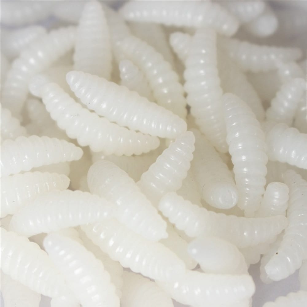 50pcs 2cm 0.3g maggot grub soft fishing lure hooks smell worms glow fish lures