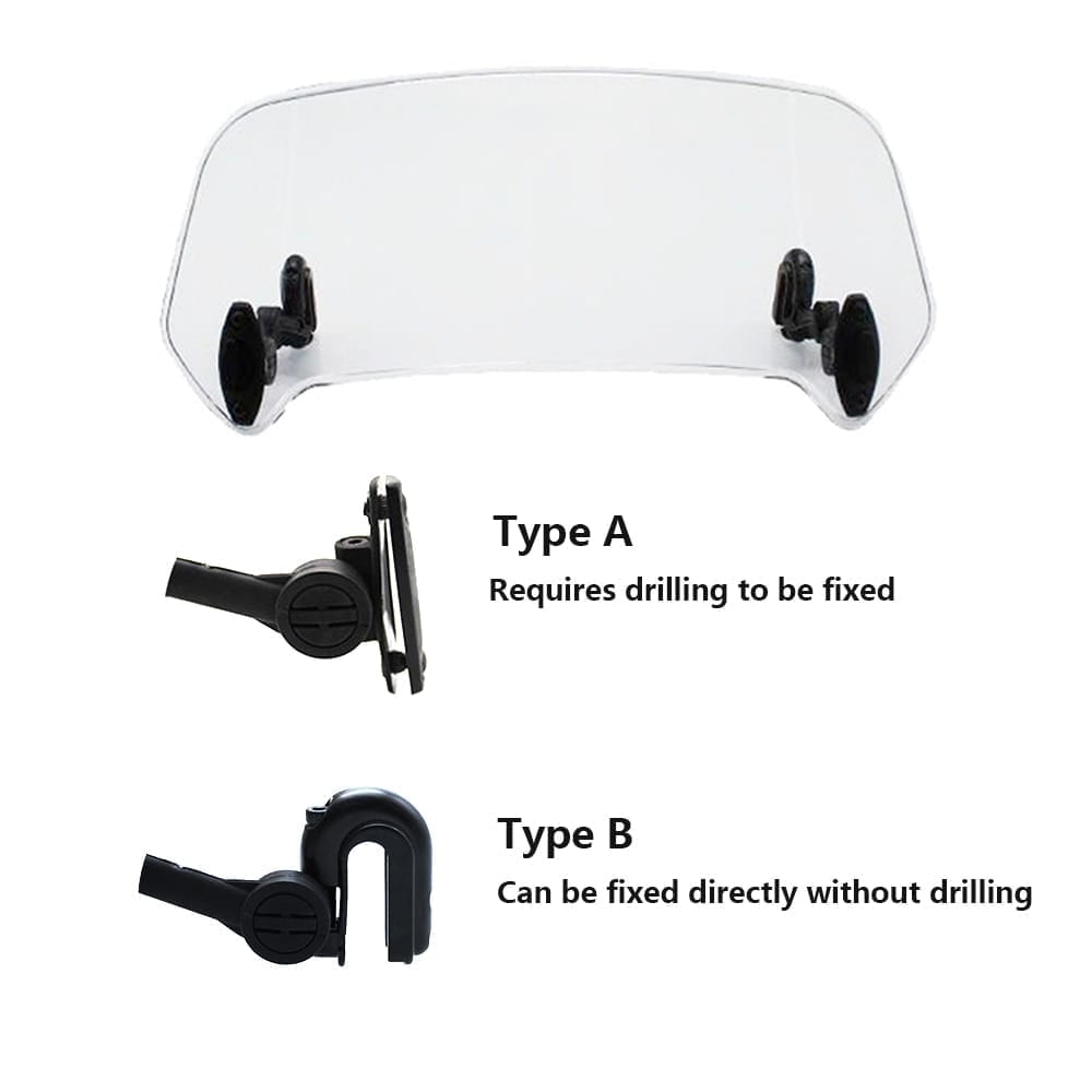 Universal motorcycle windshield extension, adjustable spoiler