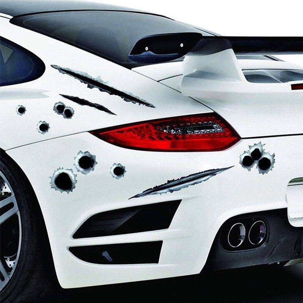 1pcs funny car stickers 3d realistic bullet hole car and motorcycle