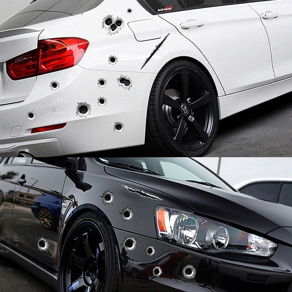 1pcs funny car stickers 3d realistic bullet hole car and motorcycle