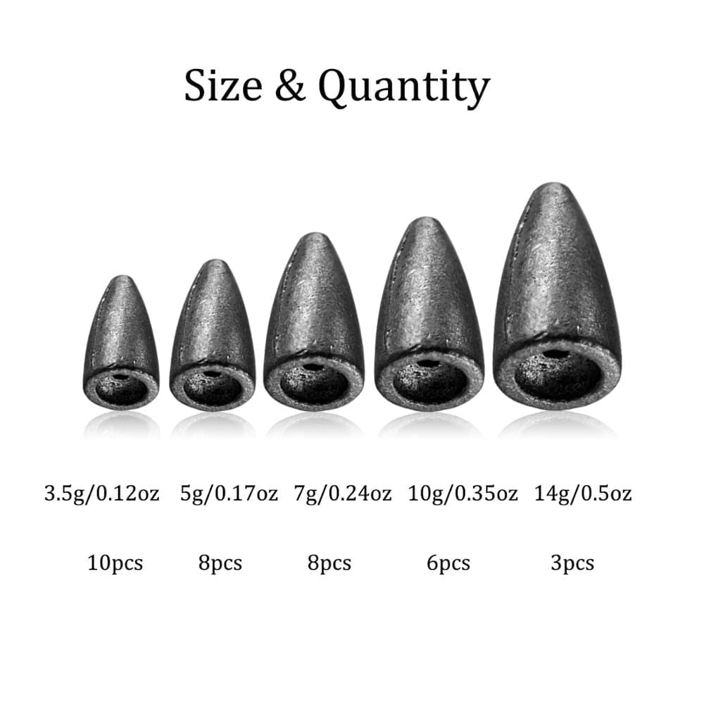 10pcs fishing weight sinkers, 3.5g 5g 7g 10g 14g, bullet lead weight sinkers.