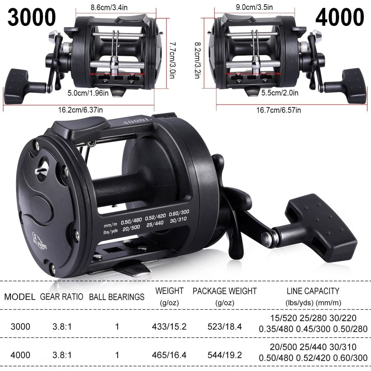Drum fishing reel left/right hand hand, 3+1bb, casting sea large line capacity