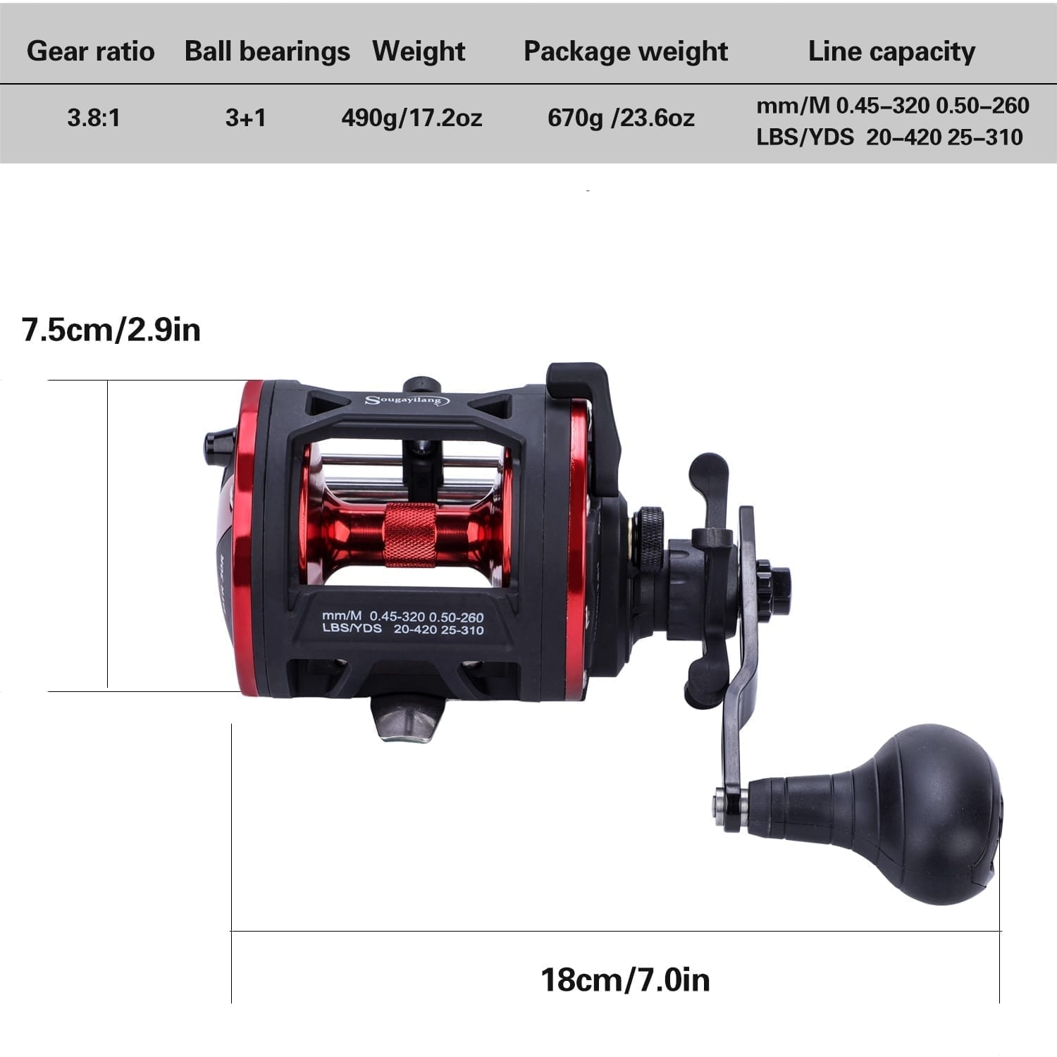 Drum fishing reel left/right hand hand, 3+1bb, casting sea large line capacity