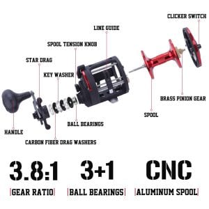 Drum Fishing Reel Left/Right hand Hand, 3+1BB, Casting Sea Large Line Capacity