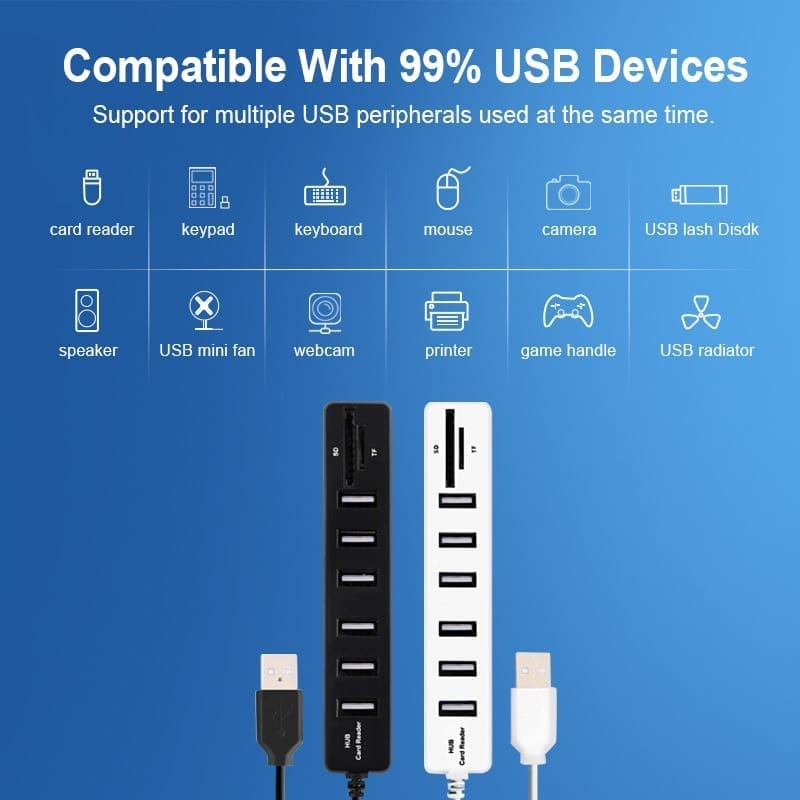 Multi usb 3.0 hub, usb splitter, high speed 3, 6 ports 2.0