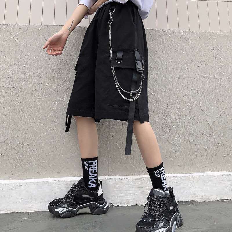 Solid men’s shorts, summer mens beach shorts, ribbons black hip hop streetwear casual male shorts