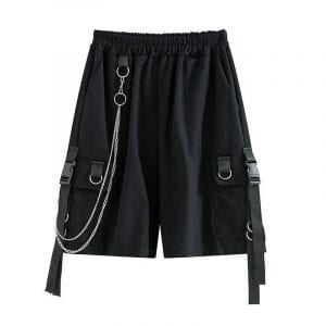 Solid Men’s Shorts, Summer Mens Beach Shorts, Ribbons Black Hip Hop Streetwear Casual Male  Shorts