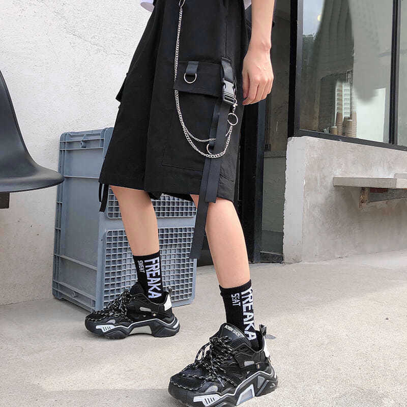 Solid men’s shorts, summer mens beach shorts, ribbons black hip hop streetwear casual male shorts