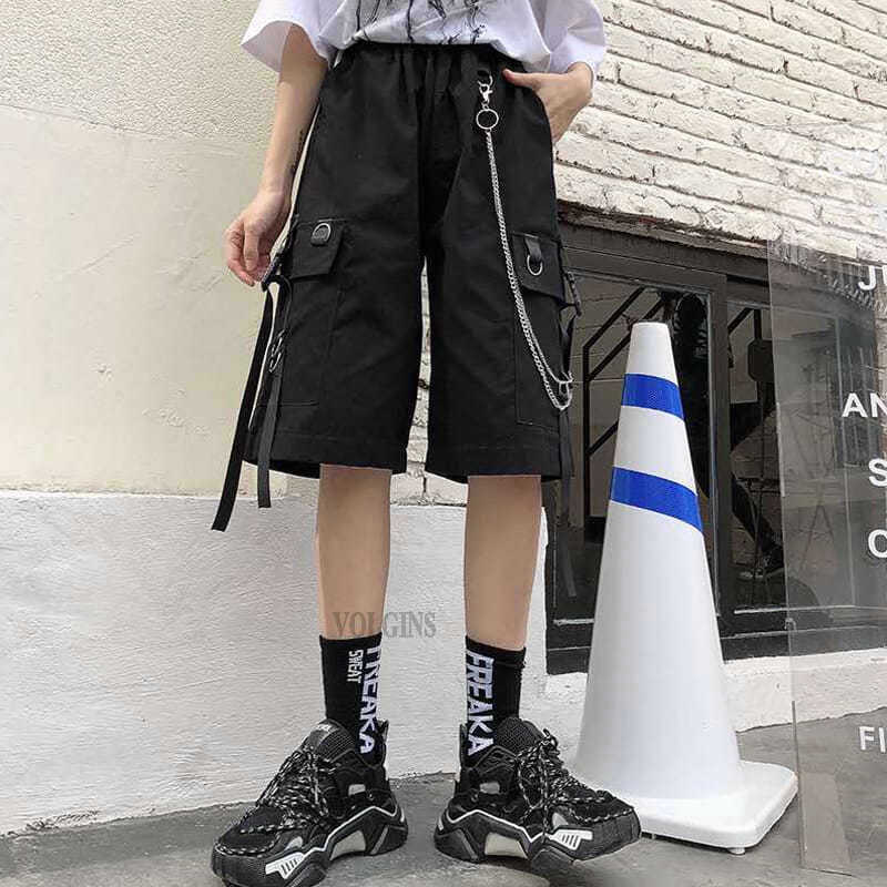 Solid men’s shorts, summer mens beach shorts, ribbons black hip hop streetwear casual male shorts