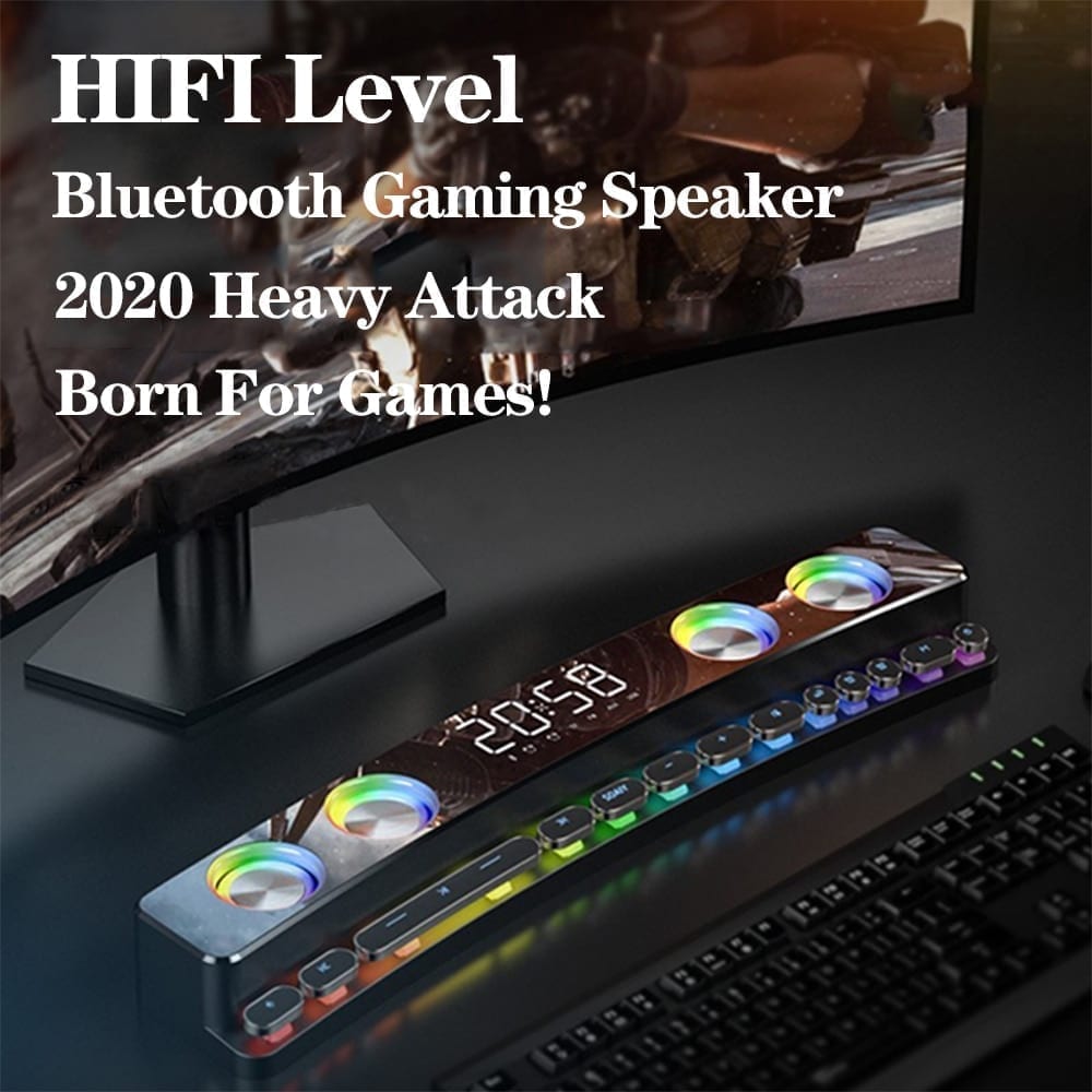 3600mah bluetooth wireless, game speaker soundbar usb, 3d stereo subwoofer includ fm, clock