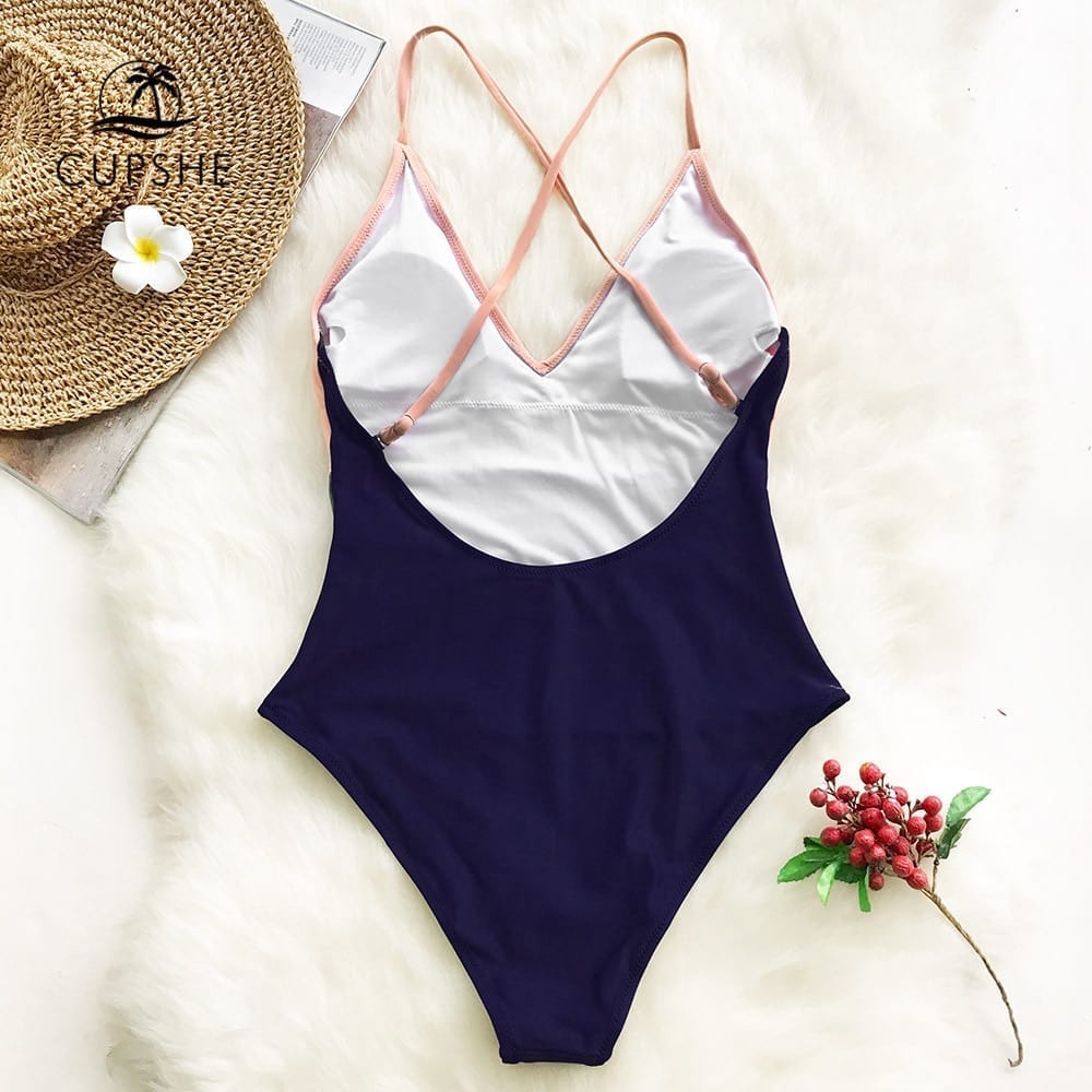 Cross block one-piece swimsuit, v-neck backless monokini