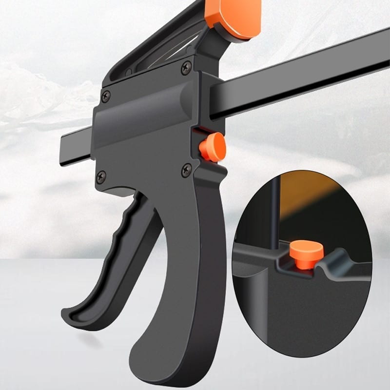 Spreader work bar clamp gadget, squeeze, quick ratchet release