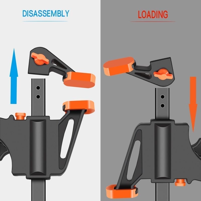 Spreader work bar clamp gadget, squeeze, quick ratchet release