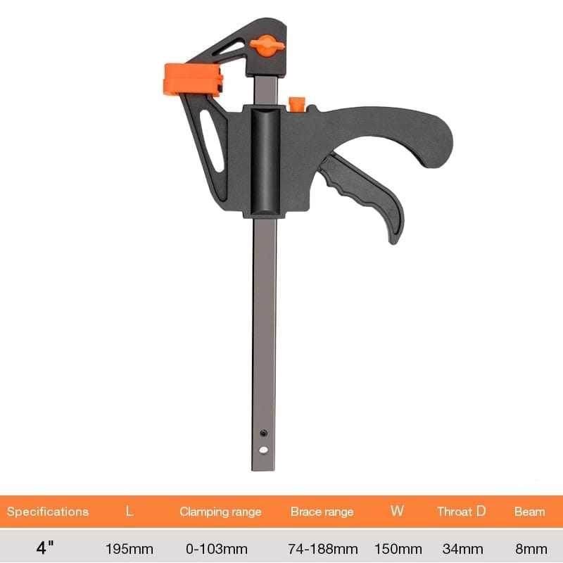 Spreader work bar clamp gadget, squeeze, quick ratchet release