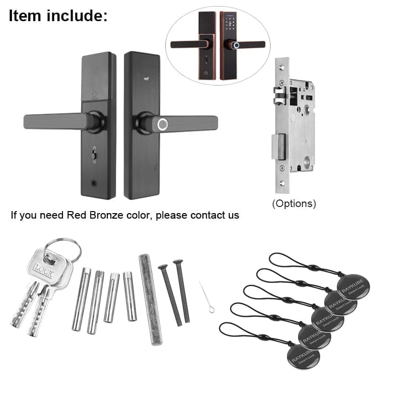 Raykube wifi electronic door lock with tuya app remotely / biometric fingerprint / smart card / password / key