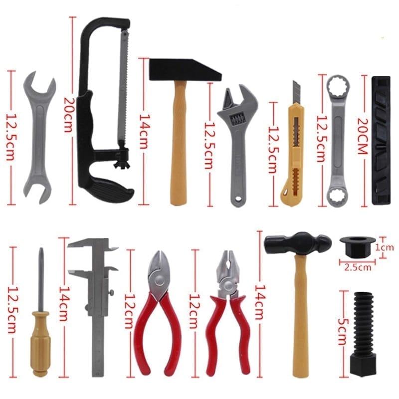 Kids toys simulation repair drill tools set for boy, safe plastic children maintenance tools screwdriver hammer tongs