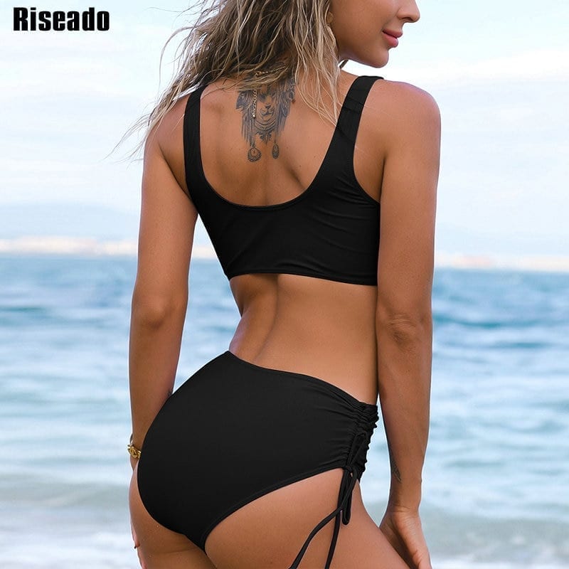 Sexy bikini, push up swimwear, high waist biquini drawstring bathing suit summer