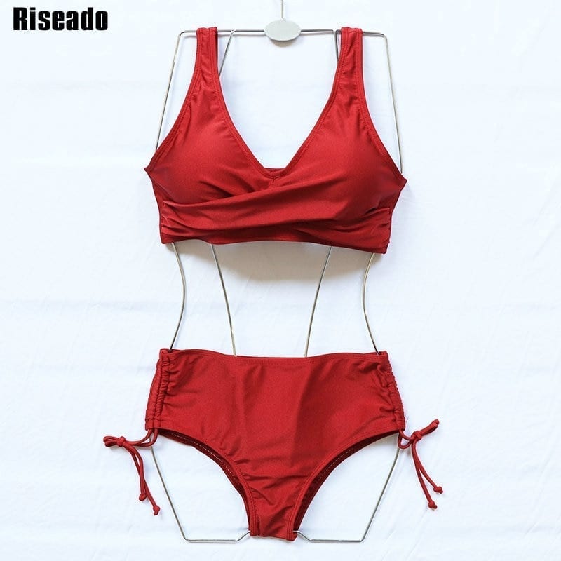 Sexy bikini, push up swimwear, high waist biquini drawstring bathing suit summer