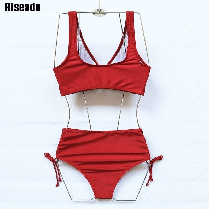 Sexy bikini, push up swimwear, high waist biquini drawstring bathing suit summer