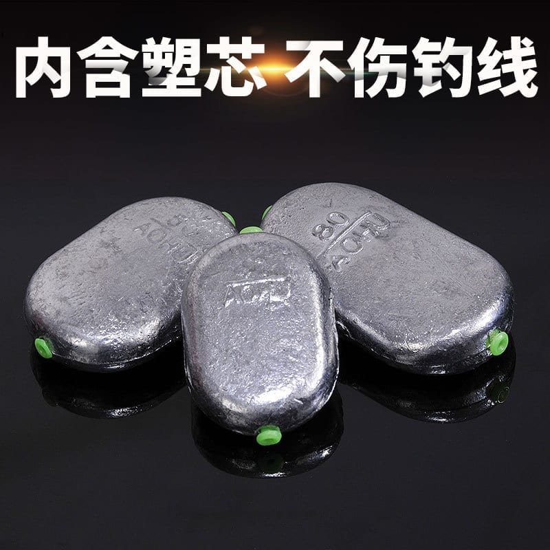 Flat fishing lead sinker, plastic core, water drop shaped