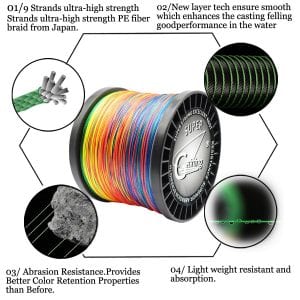 Braid Fishing Line, 9 Strands, 300m 500m 1000m 1500m Multicolor PE Braided, 20LB-200LB