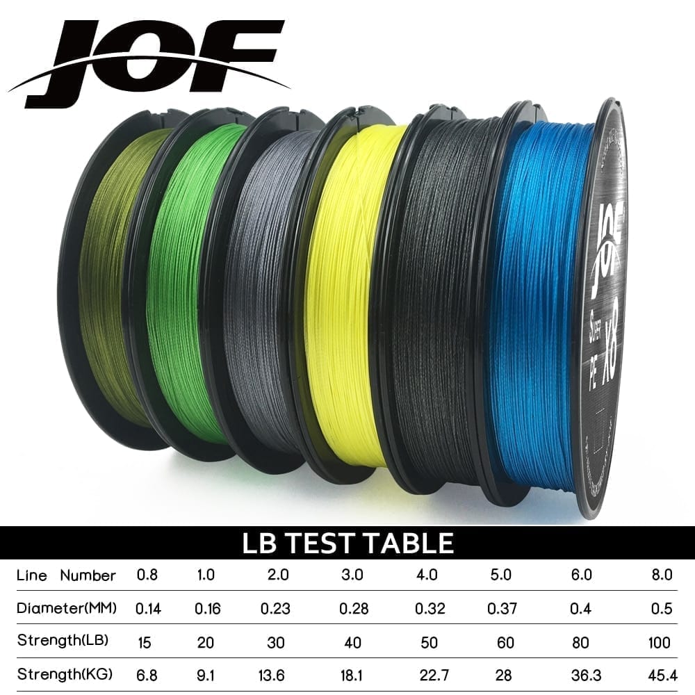 Jof 8 weaves multifilament fishing line, 150m 300m 500m 8 strands, 15 20 30 40 50 60 80 100lb